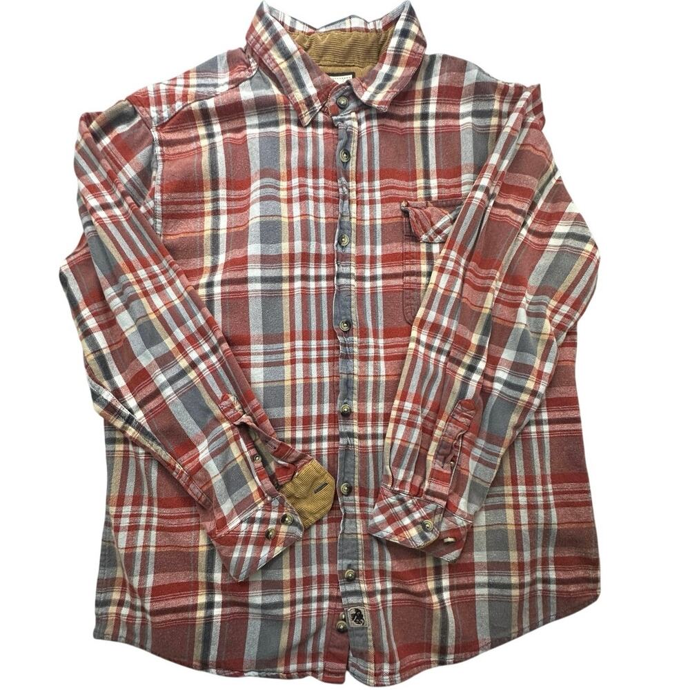 Legendary Whitetails Shirt Plaid Flannel Buck Camp Rust Red Gray L